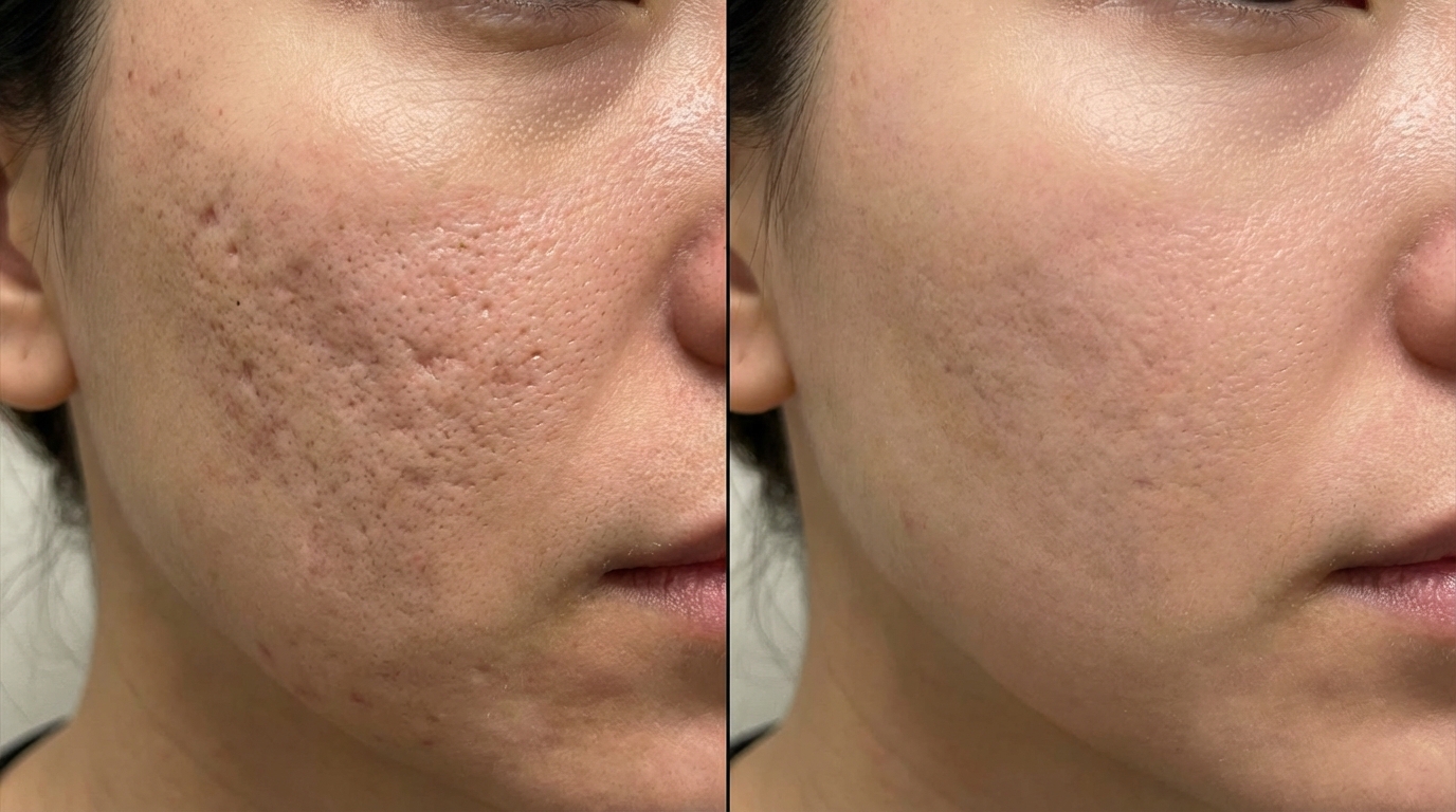 Acne Scar Refinement before and after results at Couture Dermatology and Laser Beverly Hills