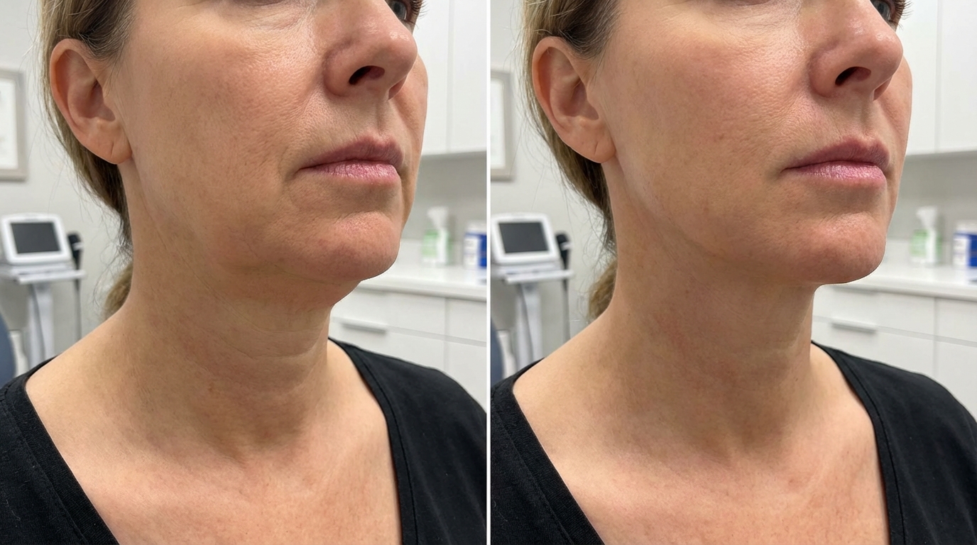 Neck Contouring before and after results at Couture Dermatology Beverly Hills