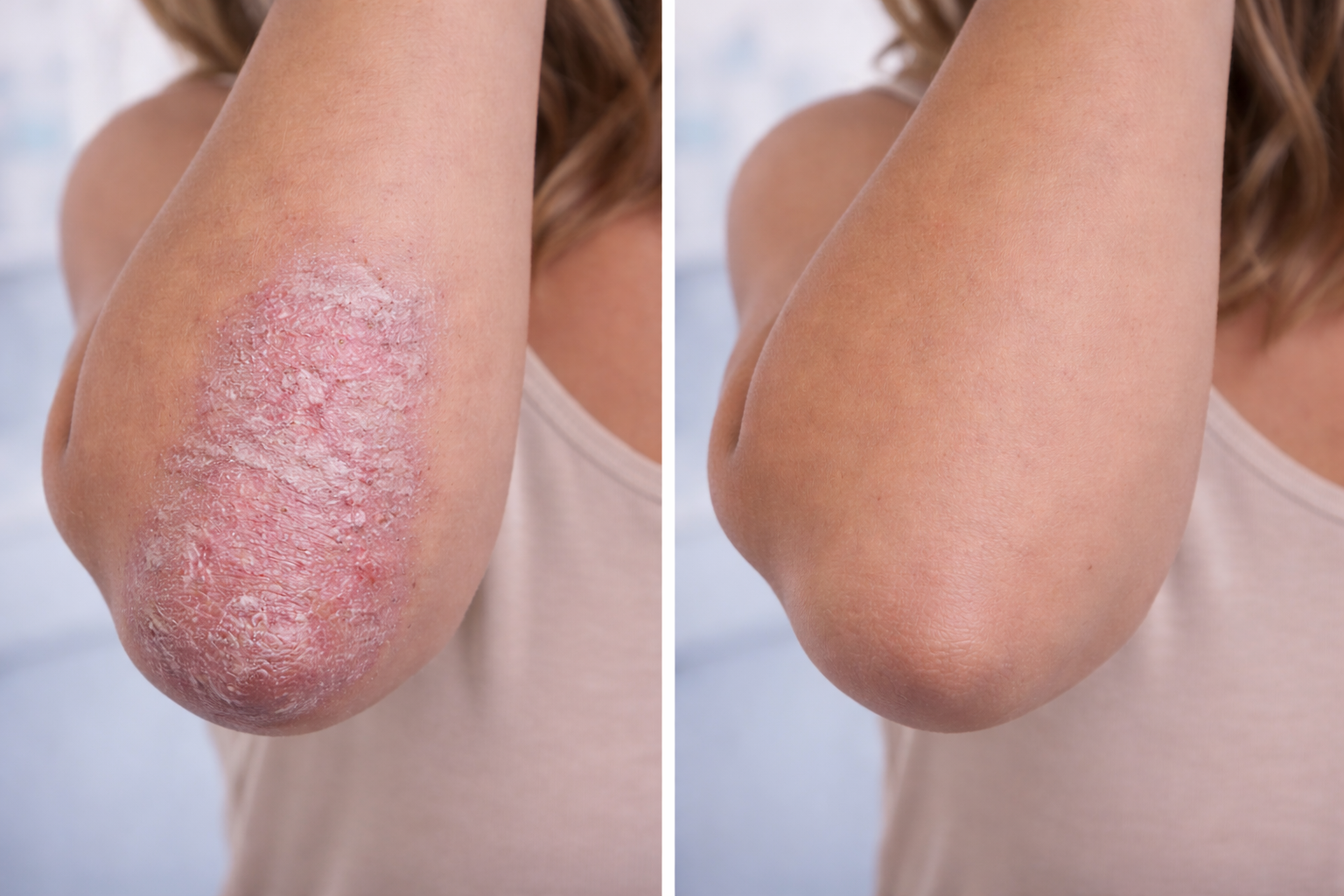 Psoriasis Treatment before and after results at Couture Dermatology and Laser Beverly Hills