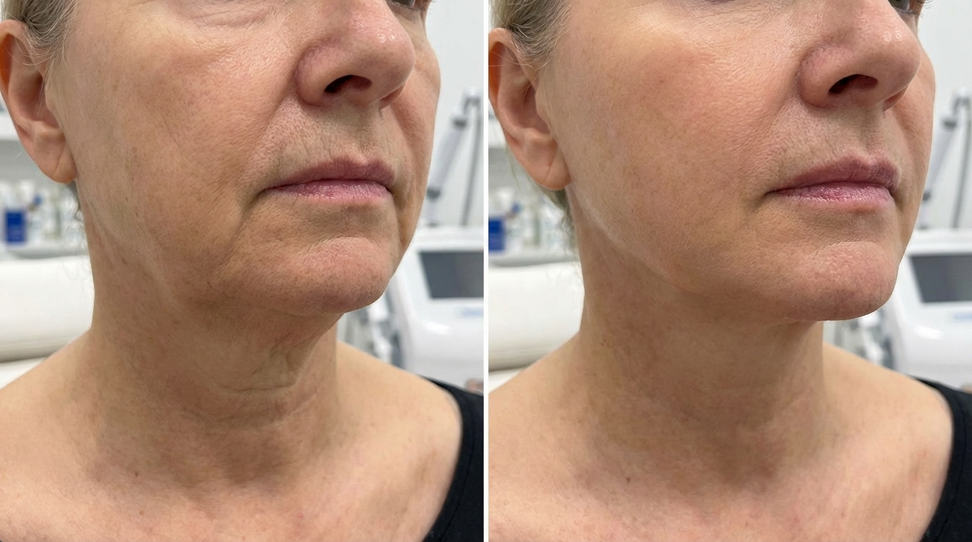 Non-surgical skin tightening before and after results at Couture Dermatology and Laser Beverly Hills
