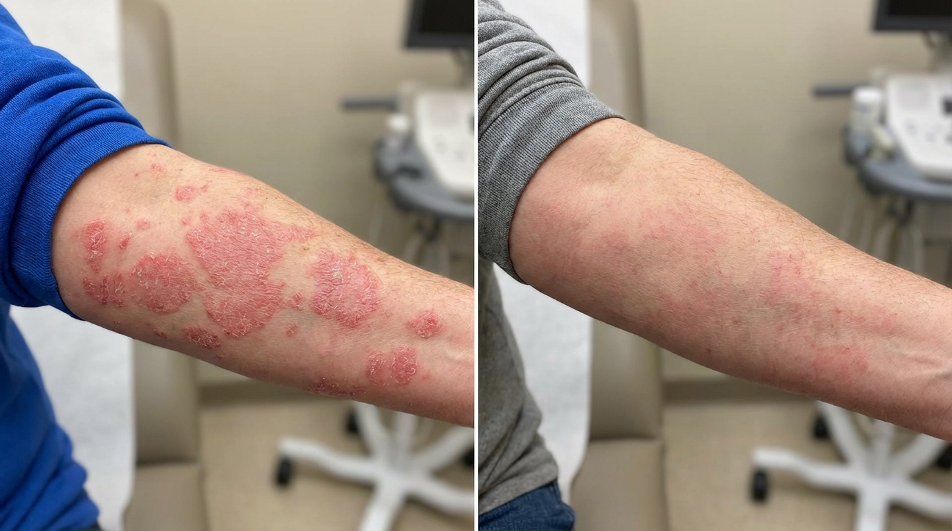 Psoriasis Treatment before and after results at Couture Dermatology and Laser Beverly Hills