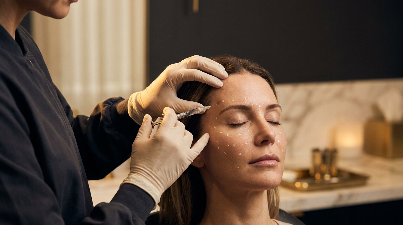 Board-certified dermatologist performing Sculptra biostimulator injection at Couture Dermatology and Laser