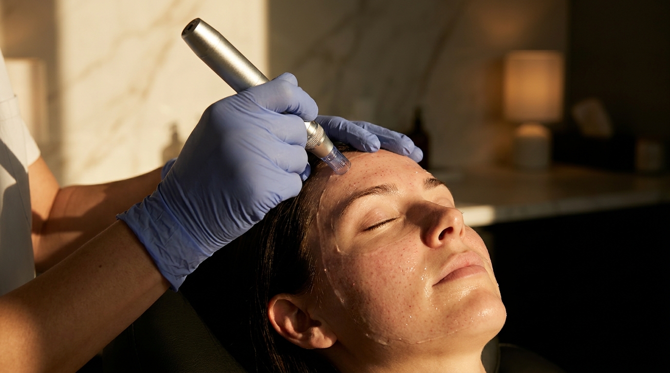 Board-certified dermatologist performing microneedling procedure at Couture Dermatology and Laser