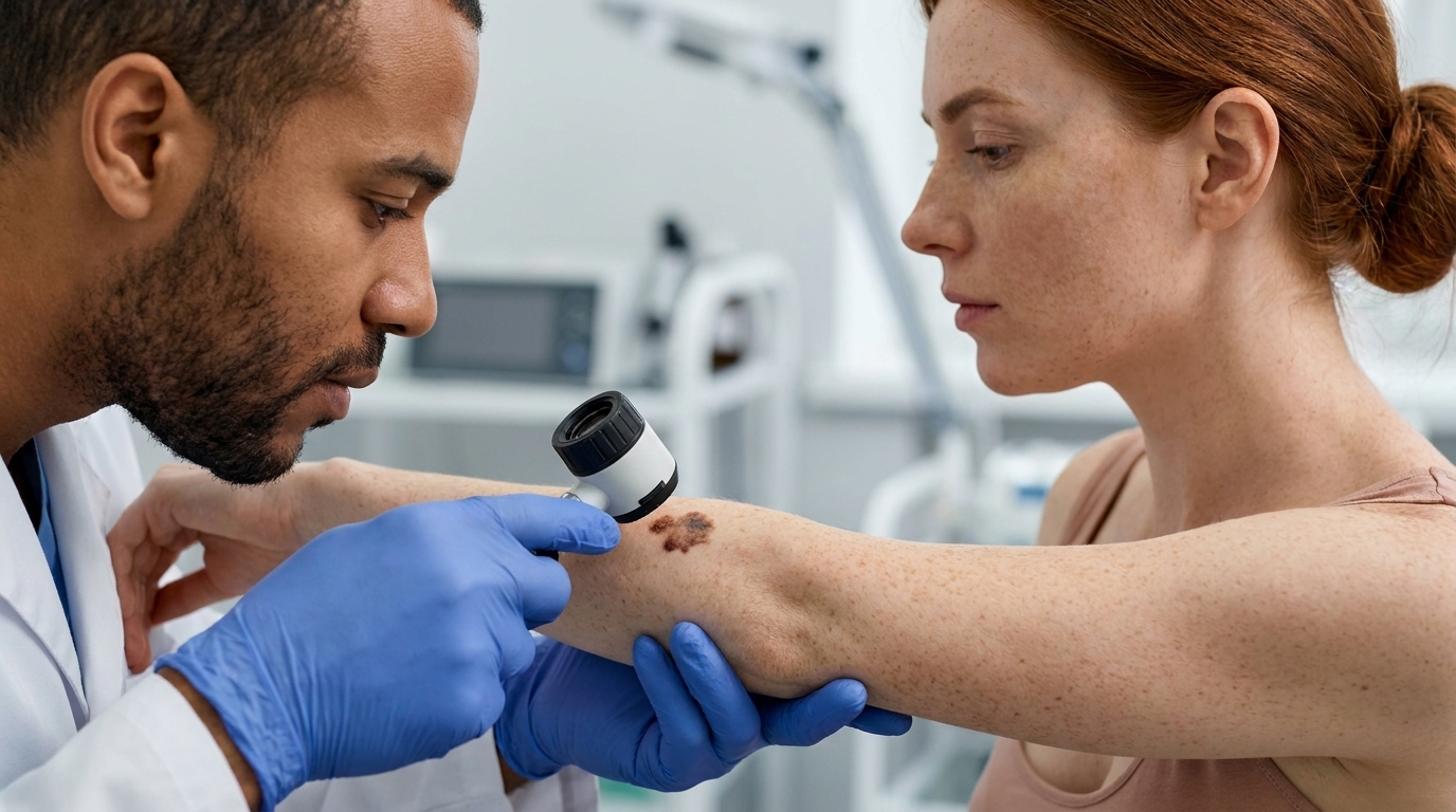Dermoscopy examination of a pigmented skin lesion for melanoma detection at Couture Dermatology and Laser Beverly Hills