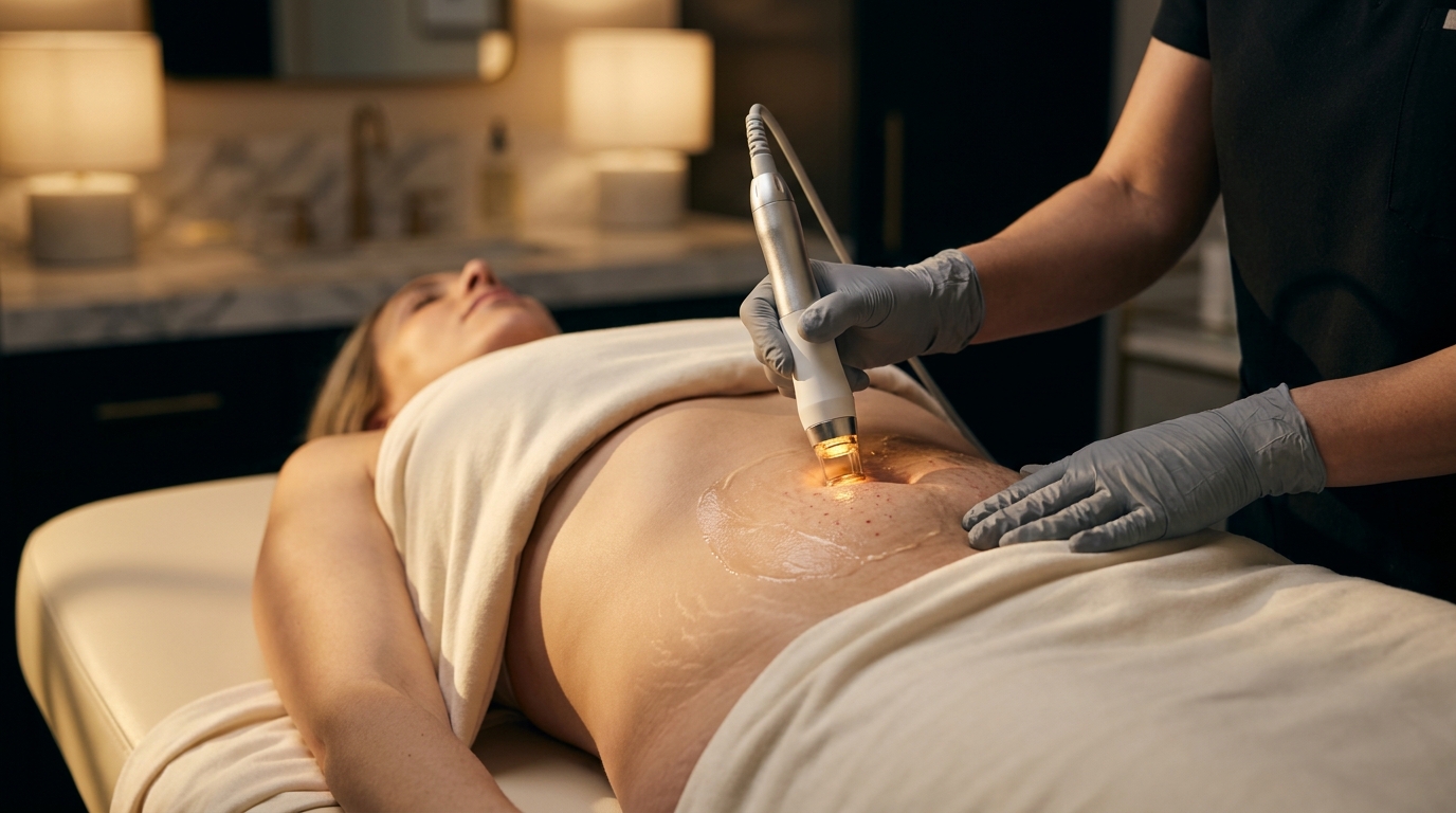 Board-certified dermatologist performing stretch mark treatment at Couture Dermatology and Laser