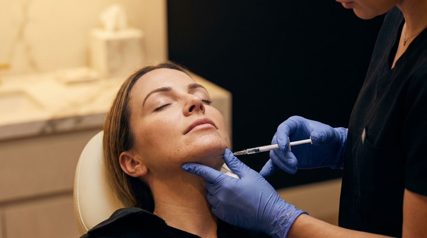 Board-certified dermatologist performing Kybella injection for submental fat reduction at Couture Dermatology and Laser