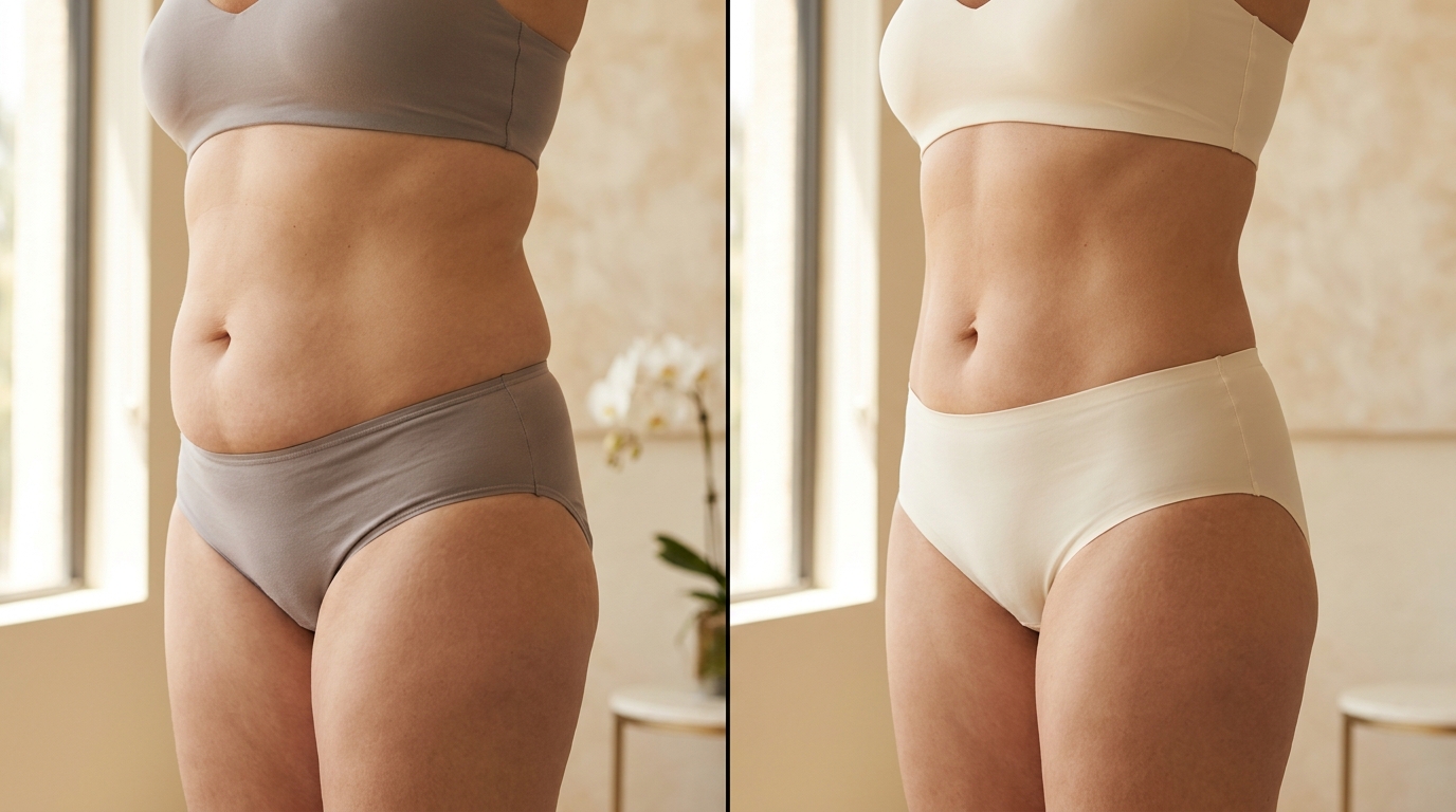 Non-surgical fat reduction before and after results showing refined body contour at Couture Dermatology and Laser Beverly Hills