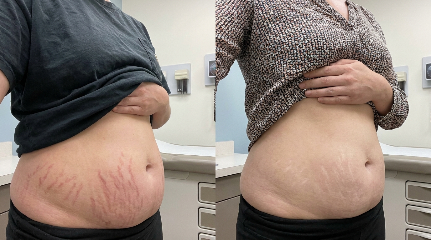 Stretch Mark Treatment before and after at Couture Dermatology and Laser
